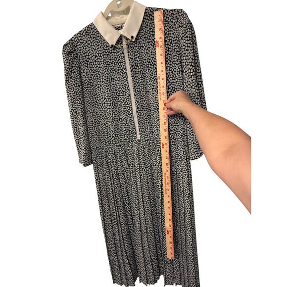 Vintage L Silky Secretary Midi Dress Pleated Puff Shoulder Sezane Collar Chain - Picture 7 of 16